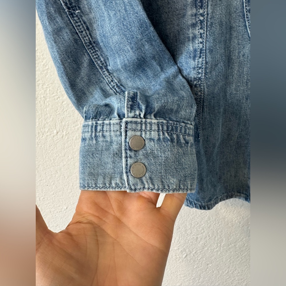 Universal Thread Blue Denim Button Down, Size 8, … - image 4